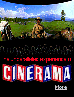The Cinerama image was formed by three separate 35mm projectors aimed at the huge 146 degree rounded screen, giving the viewer a sense of being right in the scene.